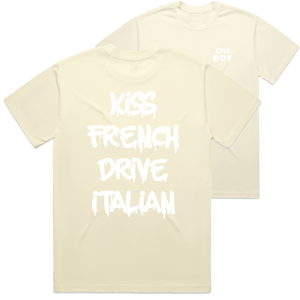 "Kiss French Drive Italian" White Shirt - Underground Raffles