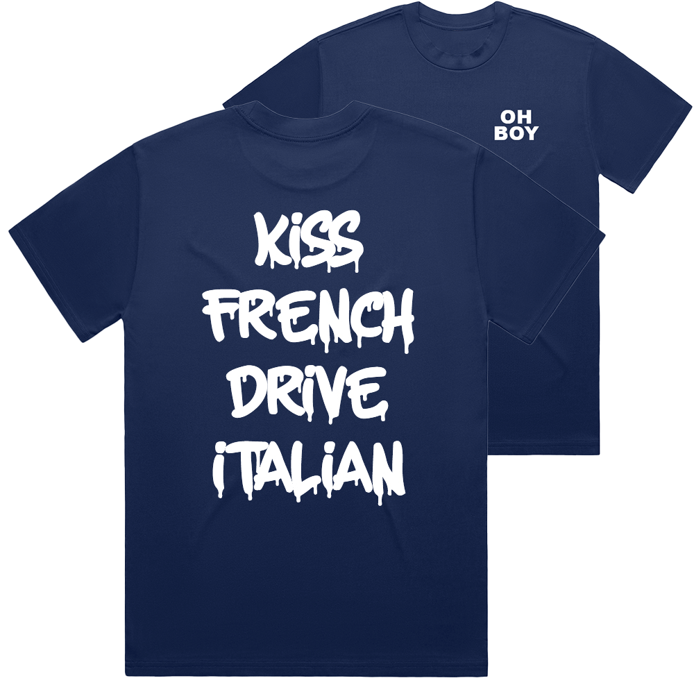 "Kiss French Drive Italian" White Shirt - Underground Raffles