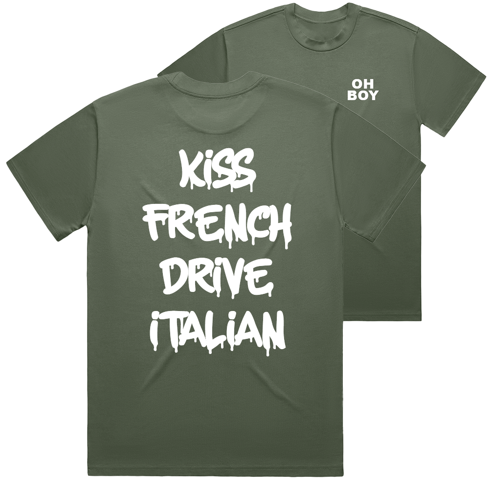 "Kiss French Drive Italian" White Shirt - Underground Raffles